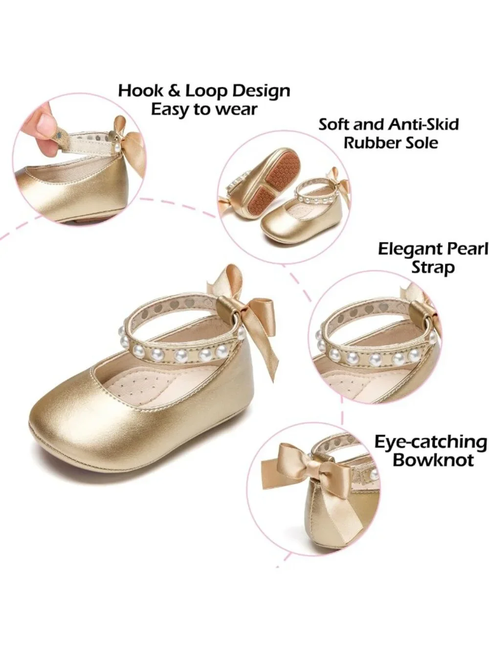 Baby Girls Mary Jane Flats - Soft Rubber Sole Infant Walking Shoes for Weddings